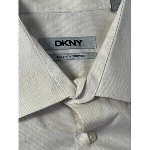 DKNY Slim Fit Stretch Dress Shirt Men’s 17 34/35 Cream Button Up